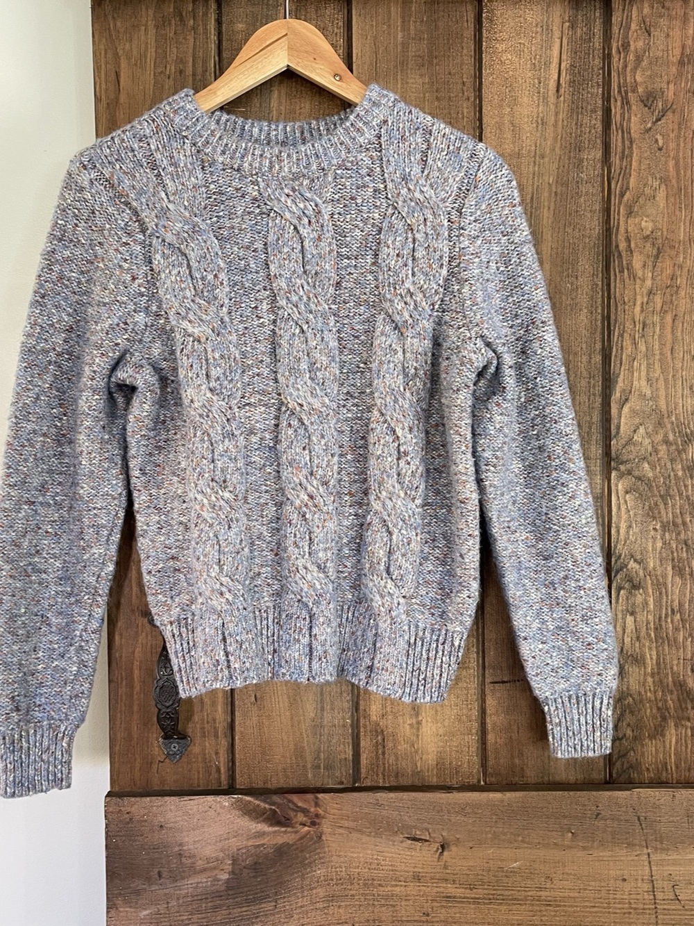 A New Day Heathered Speckle Cable Knit Crewneck Sweater XS Cabincore Fisherman
